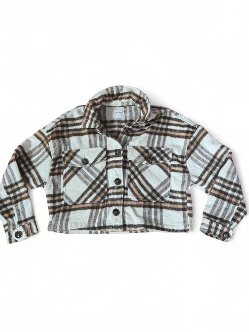 Ci Sono Cream and Brown Flannel Shacket